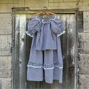 Vintage 70s 80s Ruffles and Gingham Square Dance Costume Frontier Skirt and Top